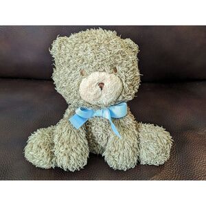 Carters Brown Tan Plush Teddy Bear Blue Bow Beanie‎ Toy Stuffed Animal  49530